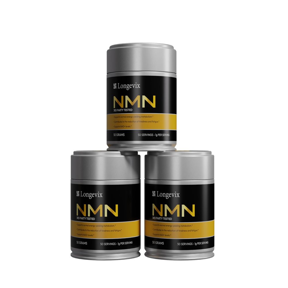 LONGEVIX NMN Powder 50,000mg/50g - Pure - High Strength NMN Supplement - NAD+ Support - Vegan & Lab Tested - NMN Supplements UK Pure (Pack 3)