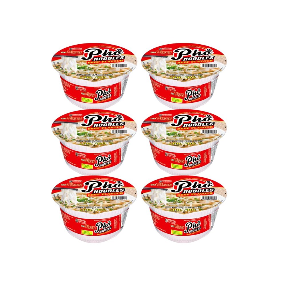 Acecook Oh! Ricey Vietnamese Pho Rice Noodle Soup Bowl Flavour 71g Authentic Instant Noodles, Savoury Taste, Quick Meal (Pack 6, Beef)