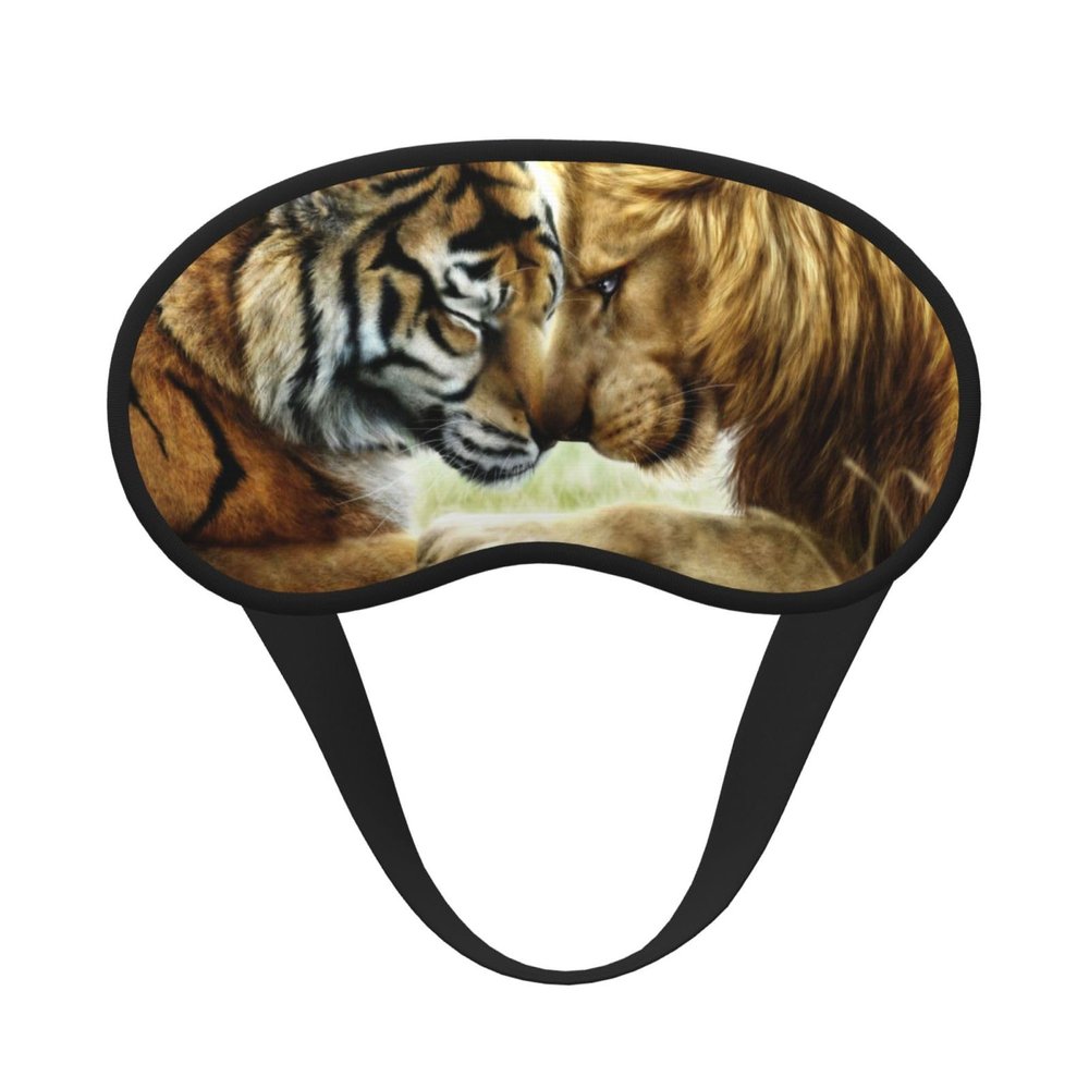 Tiger and Lion Printed Sleep Black Edge Eye Mask, with Good Shading Effect, is an Ideal Choice for Travel, Meditation, Etc