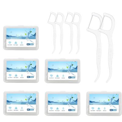 Floss Picks, 300pcs Dental Floss Stick, Dual-Use Portable Tooth Floss Picks & Tooth Gap Brush, Interdental Cleaning Tool for Travel Home Office Restaurant