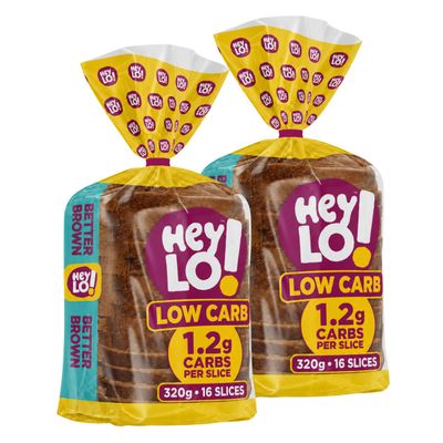 HeyLO Low Carb Brown Bread, 2 x 320g, 1.2g Carbs & 4.3g Protein per Slice
