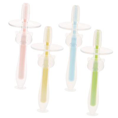 VINTORKY 4pcs Baby Toothbrush Silicone Infant Toothbrushes with Suction Base Soft Bristles Light Weight Safe for Toddlers Oral Care