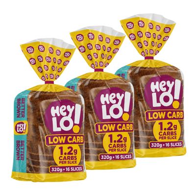 HeyLO Low Carb Brown Bread, 3x 320g 1.2g Carbs & 4.3g Protein per Slice