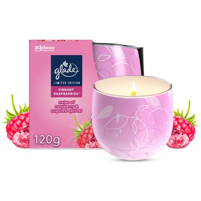 Glade Jar Candle, Scented Candle Infused with Essential Oils, Up to 31 Hour Burn Time, Vibrant Raspberries, 120g