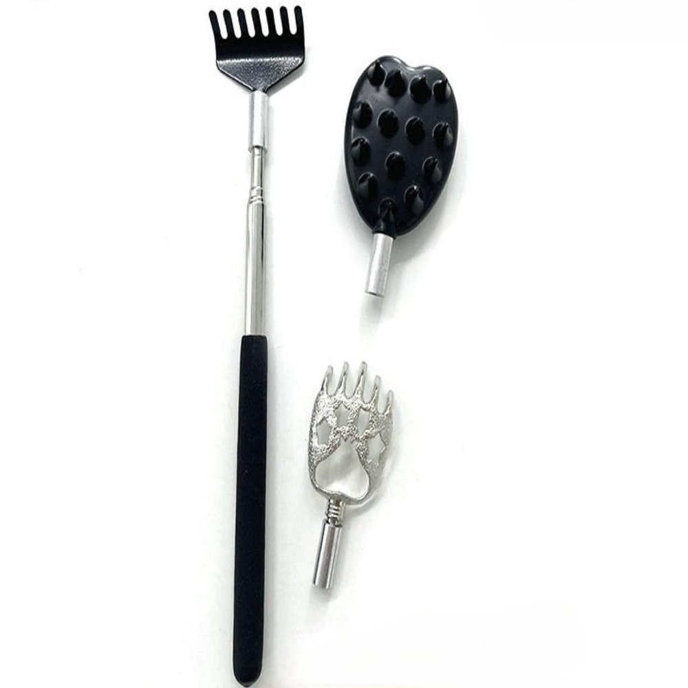 3 Removable Heads Stainless Steel Portable Back Scratcher Massager,Portable Back Massager with Interchangeable Heads - Itch Relief Guaranteed