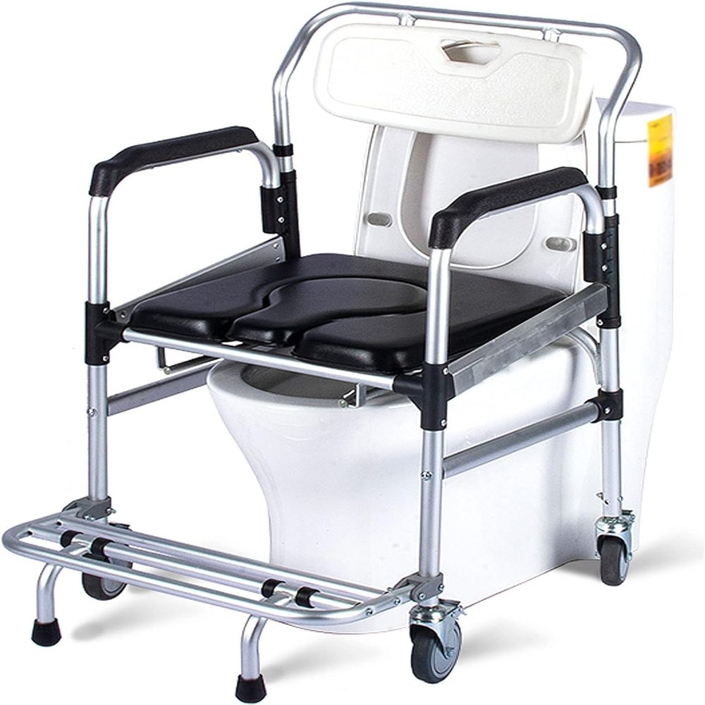 LQDSADRT Rolling Shower Chair with Arms Shower Commode Chair with 4 Locking Wheels Toilet Transport Wheelchair, Aluminum Alloy Frame, Supports 150kg