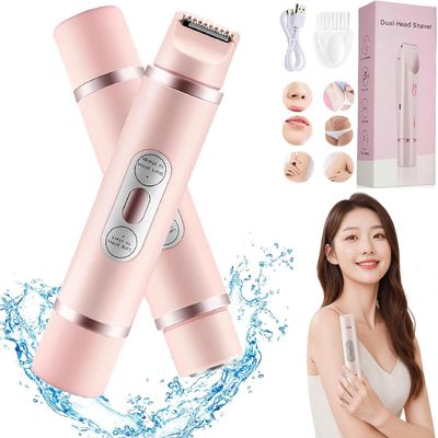 Comfort 2 in 1 Electric Lady Shaver, Ezme Razor, Mini Wet and Dry Women Hair Remover, Dual Head Design Shaver, Rechargeable Waterproof Cordless Bikini Trimmer for Legs, Underarm, Arm (Pink)