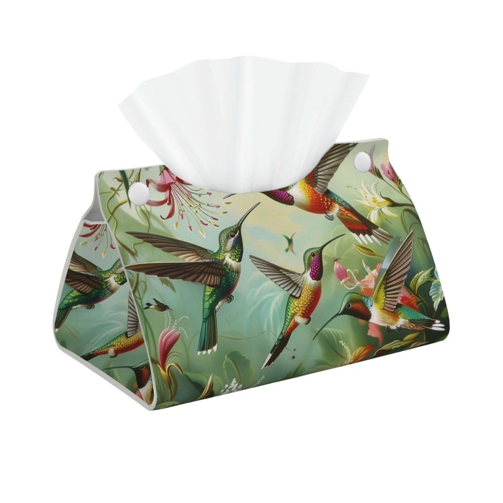 Beautiful Hummingbirds Printed Long Tissue Box Cover Leather Modern Tissue Case Tissue Box Holder for Home Office Decor Bathroom Car
