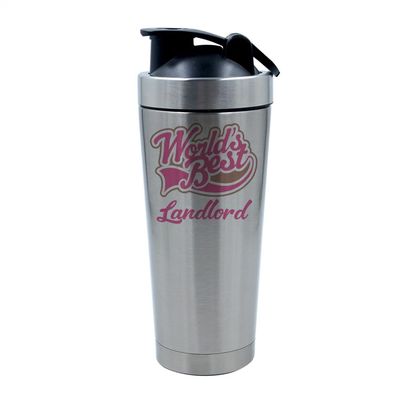 Giftme World's Best Landlord, 500ml Aluminium Shaker Bottle for Supplement Shakes (Silver)
