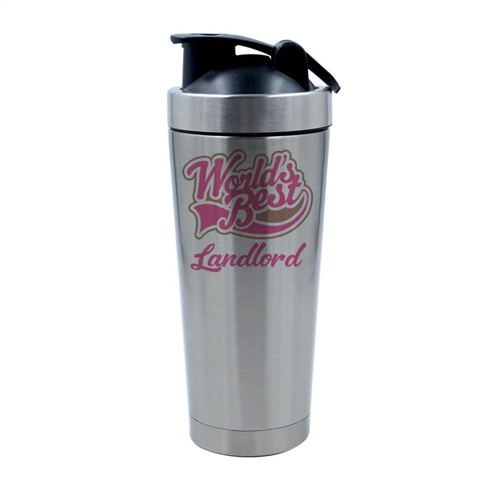 Giftme World's Best Landlord, 500ml Aluminium Shaker Bottle for Supplement Shakes (Silver)