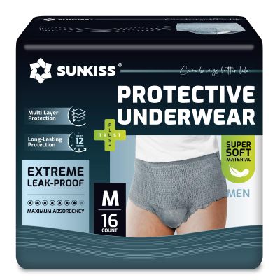 SUNKISS Incontinence Pants for Men, Daytime Disposable Adult Pull Ups, Mens Protective Underwear with Maximum Absorbency, Grey, Medium, 16 Count