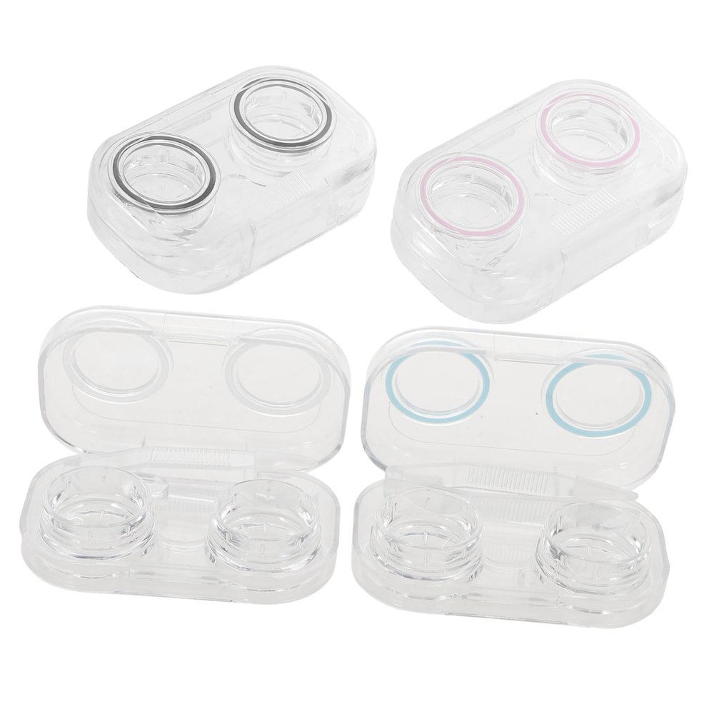 Healeved 4pcs Lens Case Lens Case Holder Storage Box Pad Ring for Daily Storage Random Style