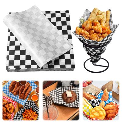 100PCS Deli Paper,Premium Food Basket Liners, Grease Resistant Wax Paper Sheets for Food,Deli Wrap Wax Paper Sheets for Wrapping Bread and Sandwiches (Black, 7'')