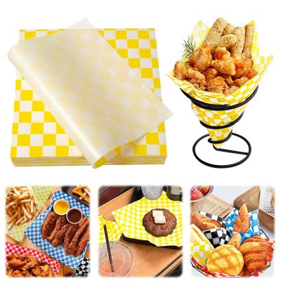 100PCS Deli Paper,Premium Food Basket Liners, Grease Resistant Wax Paper Sheets for Food,Deli Wrap Wax Paper Sheets for Wrapping Bread and Sandwiches (Yellow, 7'')