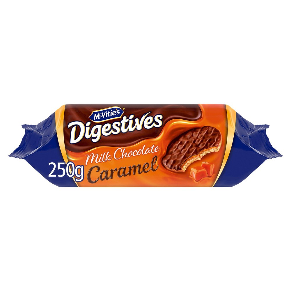 4 x Milk Chocolate Digestive Biscuits the Caramel One 250g "Deliciousness that brings a smile" For All Occasions