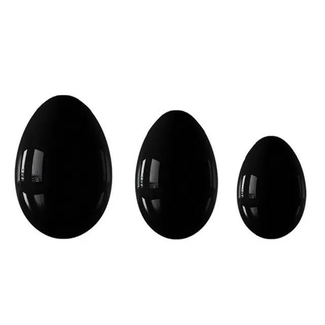3Pc Rose Quartz Yoni Eggs Set Natural Jade Stone White Crystal Kegel Exerciser Balls Undrilled Women Massager-Obsidian