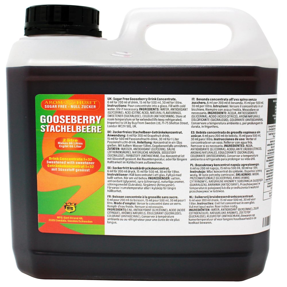 2Litres Gooseberry Diluting Concentrate - Sugar-Free & Highly Concentrated - Makes 66 Litres of Still Drinks - Easy 1:32 Mixing Ratio - Refreshing Gooseberry Flavor Squash Syrup for Drinks