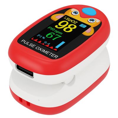 Children Fingertip Pulse Oximeter, Oxygen Monitor for Kids Baby and Blood Oxygen Saturation Heart Rate Monitor with Automatic Shut-Down, SPO2 Pulse Oximeter, Rechargeable via USB (Red)