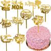 9 Pcs Mother's Day Cake Topper Gold Acrylic Happy Mother's Day Cupcake Topper for MOM Birthday Party Dessert Decoration Supplies view 1
