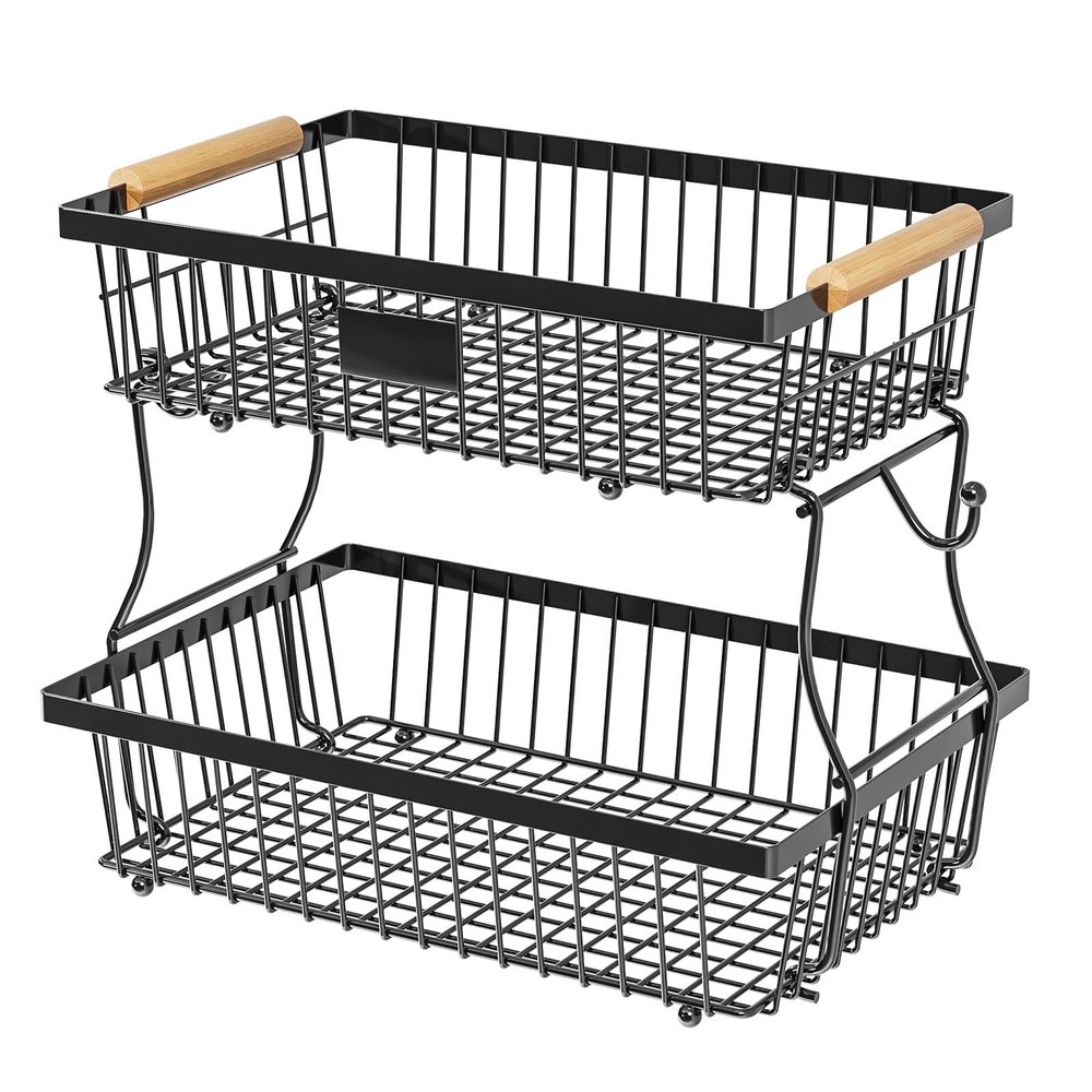 MICFENY Elegant Fruit Organiser Stand Metal Wire Vegetable Basket Space Saving Bread Storage Solution for Home and Office Use
