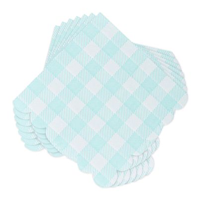 100 Pcs Blue Plaid Napkins Scalloped Cocktail Napkins Folded 5 x 5 Inches Dessert Disposable Napkins for Dinner Wedding Birthday Party