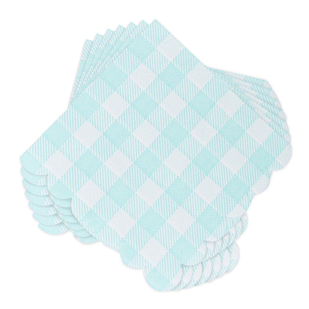 100 Pcs Blue Plaid Napkins Scalloped Cocktail Napkins Folded 5 x 5 Inches Dessert Disposable Napkins for Dinner Wedding Birthday Party