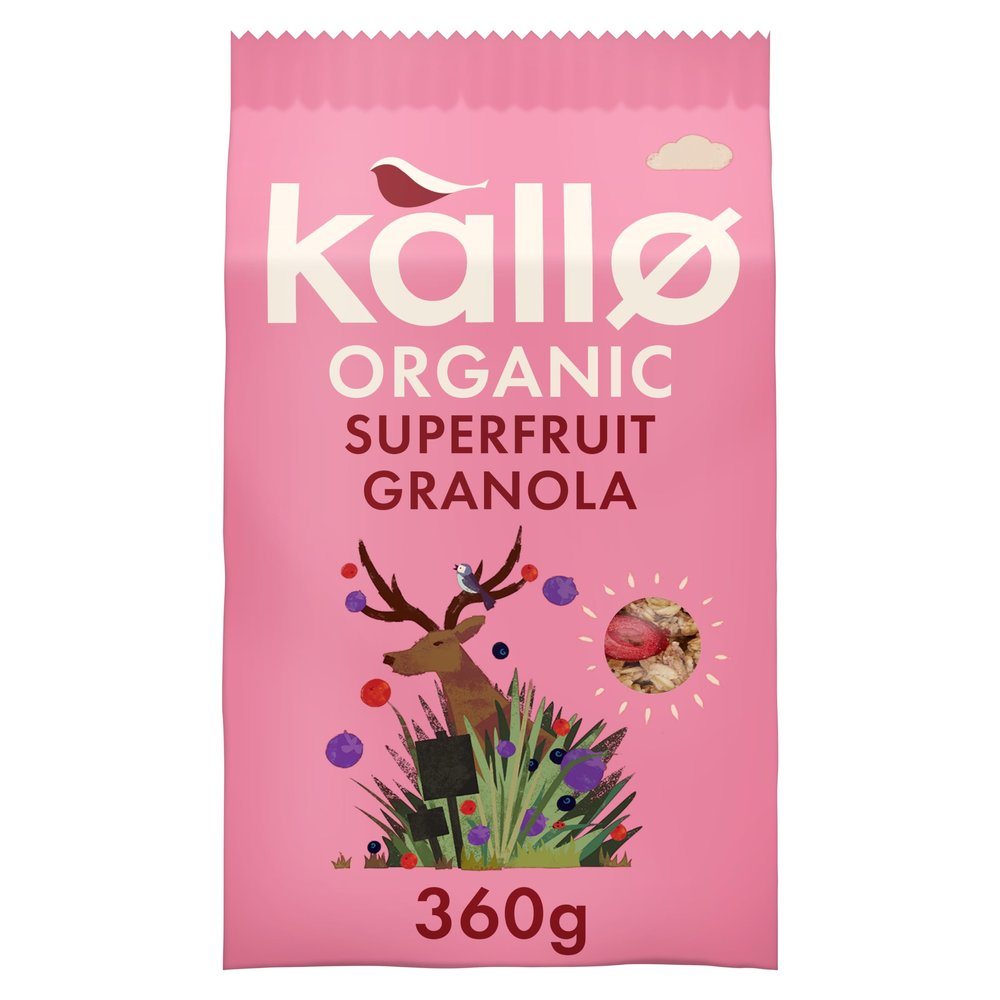 Kallo Crunchy Superfruit Granola, 360g Organic, Vegan and Vegetarian Friendly, High-Fibre, Wholegrain Breakfast with Cranberries, Blackcurrants and Blueberries
