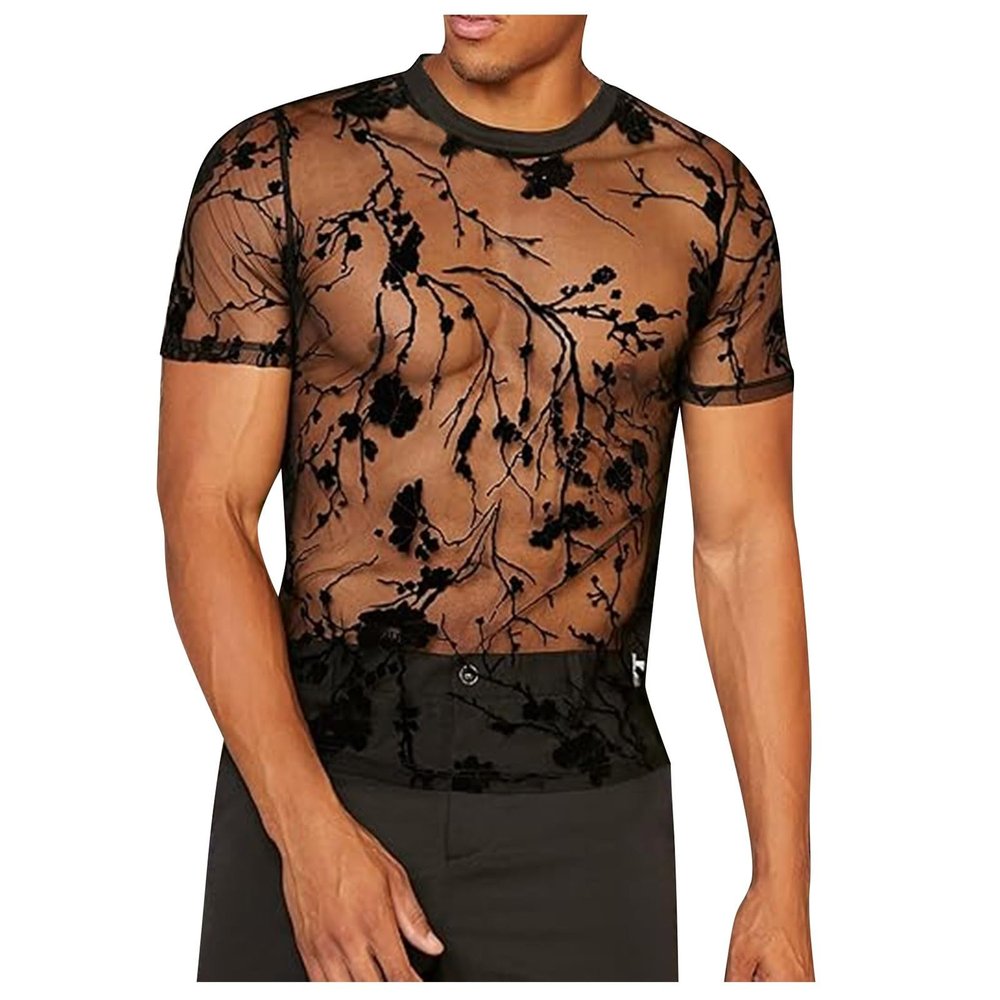 Mymyguoe Sexy Mesh Shirt Men's Mesh Transparent Undershirt Slim Fit Muscle Shirts Short Sleeve T Shirts Mesh Tops Underwear Mesh Structure Mesh Shirt Sports Shirts Mesh T Shirts Wetlook Top, 02 black,