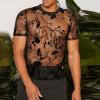 Mymyguoe Sexy Mesh Shirt Men's Mesh Transparent Undershirt Slim Fit Muscle Shirts Short Sleeve T Shirts Mesh Tops Underwear Mesh Structure Mesh Shirt Sports Shirts Mesh T Shirts Wetlook Top, 02 black, view 2