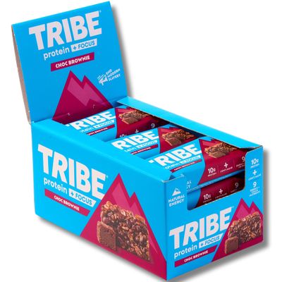 TRIBE Protein + Focus Flapjack Bars - Choc Brownie (12 x 60g) | Vegan Protein Bar | Lion's Mane, Ginseng + 9 Nutrients For Clarity & Natural Energy | High Fibre, Gluten Free Healthy Snack