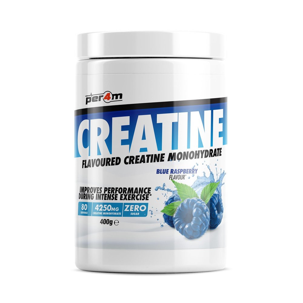 Per4m Creatine Powder | 80 Servings of Micronised Creatine Monohydrate | Performance & Strength | 8 Flavours (400g, Blue Raspberry)