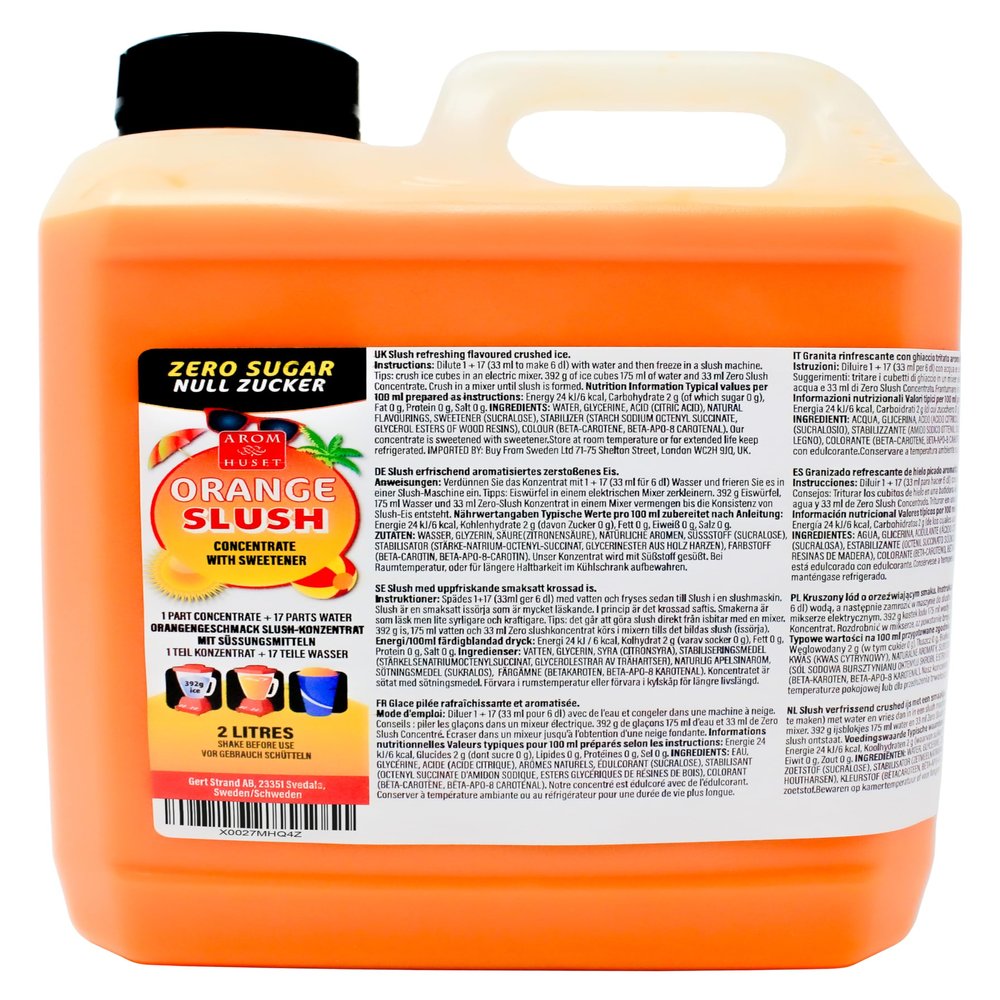2 Litres Orange Slush Syrup Zero Sugar, Highly Concentrated - Refreshing Flavoured Syrup for Frozen Slushies, Ice Drinks, Blenders, DIY Cocktails & More