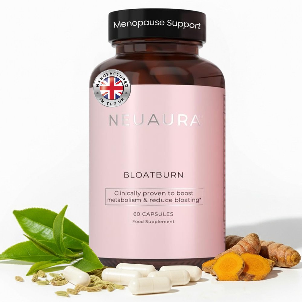 Neuaura Bloatburn Supplement Premium Made in the UK Bloating and Digestion Support, All-Natural Ingredients, 60 Capsules, 1 Month Supply for Menopause Wellness - Vegan & Gluten Free