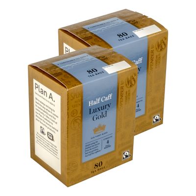160 Luxury Gold Half Caff Tea Bags, 160 Bags (2 x 80pk), Partially-Decaffeinated, Full Bodied Blend, Strength 4, Compostable, 500g