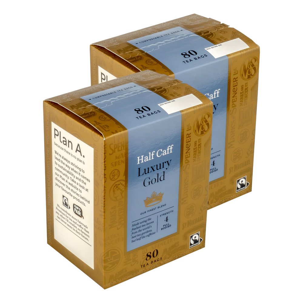 160 Luxury Gold Half Caff Tea Bags, 160 Bags (2 x 80pk), Partially-Decaffeinated, Full Bodied Blend, Strength 4, Compostable, 500g