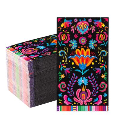 100Pcs Mexican Fiesta Napkins 3Ply Colorful Flower Paper Napkins Disposable Bathroom Hand Napkins Guest Towels Mayo Dance Taco Pinata Dinner Napkins for Mexican Fiesta Party Decorations Birthday