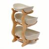 SYJYM Fruit Bowl Kitchen Counter 3-Tier Ceramic Serving Bowls with Bambo Stand Porcelain Fruit Basket Cake Tray Plate Rack view 1
