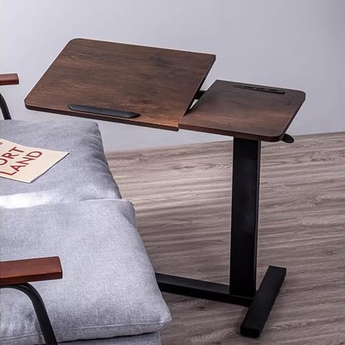 Over Bed Tables, Rolling Bed Desk with USB, Mobile Side Table with Tiltable Drawing Board, Adjustable Height C Shaped End Table, Hospital Bedside Table, for Sofa, Living Room, Bedroom,Rubber