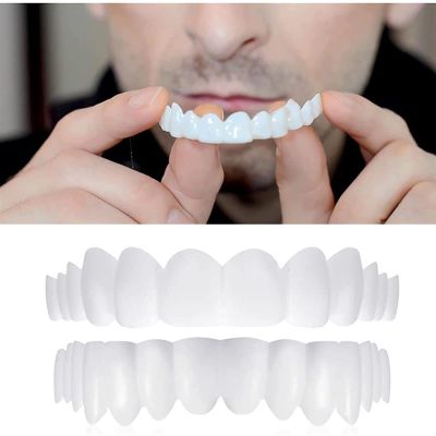 Flipped Warmth 2 Pairs Dentures Cosmetic Veneers Clip in Veneers Teeth False Teeth Veneers White Dentures Fake Teeth for Women Men Comfortable Protect Your Teeth
