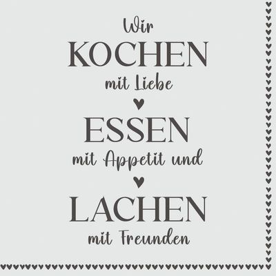 20 Napkins with Sayings Cooking Food Laughter Table Decoration Paper Napkins with Motif Also for Decoupage and Decoupage 33 x 33 cm