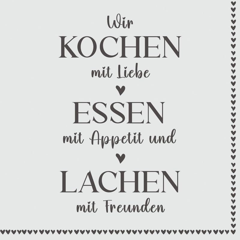 20 Napkins with Sayings Cooking Food Laughter Table Decoration Paper Napkins with Motif Also for Decoupage and Decoupage 33 x 33 cm