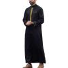 Foweknow Arabic Clothing Men's Muslim Kaftan Stand-Up Collar Embroidery Thobe Islamic Clothing Prayer Clothing for Men Abaya Robe Royalty Dubai Robe African Retro Dashiki Shirt, black, L view 1