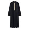Foweknow Arabic Clothing Men's Muslim Kaftan Stand-Up Collar Embroidery Thobe Islamic Clothing Prayer Clothing for Men Abaya Robe Royalty Dubai Robe African Retro Dashiki Shirt, black, L view 4