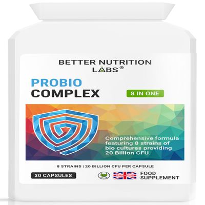 Probio Complex - Multi-Strain Live Culture Formula with 20 Billion CFU - 8 Probiotic Strains - Gut Flora - 30 Vegan Capsules - Better Nutrition Labs