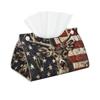 Americana Flag Deer Printed Long Tissue Box Cover Leather Modern Tissue Case Tissue Box Holder for Home Office Decor Bathroom Car