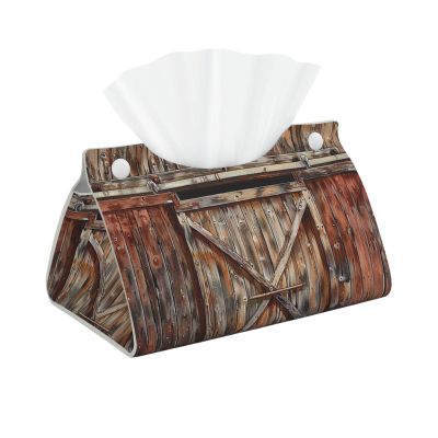 Barn Door Printed Long Tissue Box Cover Leather Modern Tissue Case Tissue Box Holder for Home Office Decor Bathroom Car