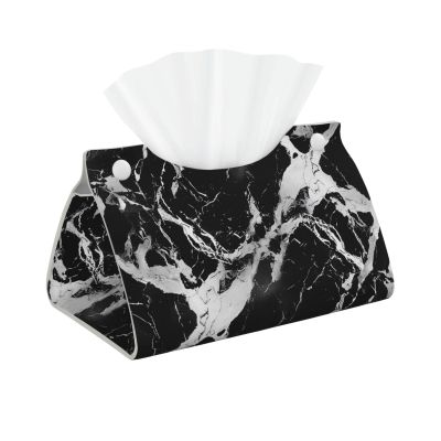 Black and White Marble Printed Long Tissue Box Cover Leather Modern Tissue Case Tissue Box Holder for Home Office Decor Bathroom Car