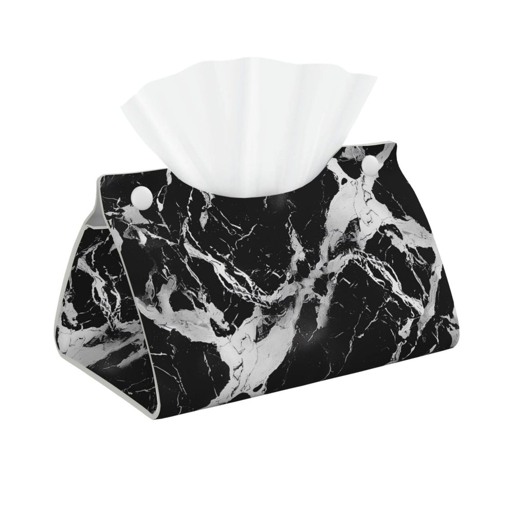 Black and White Marble Printed Long Tissue Box Cover Leather Modern Tissue Case Tissue Box Holder for Home Office Decor Bathroom Car