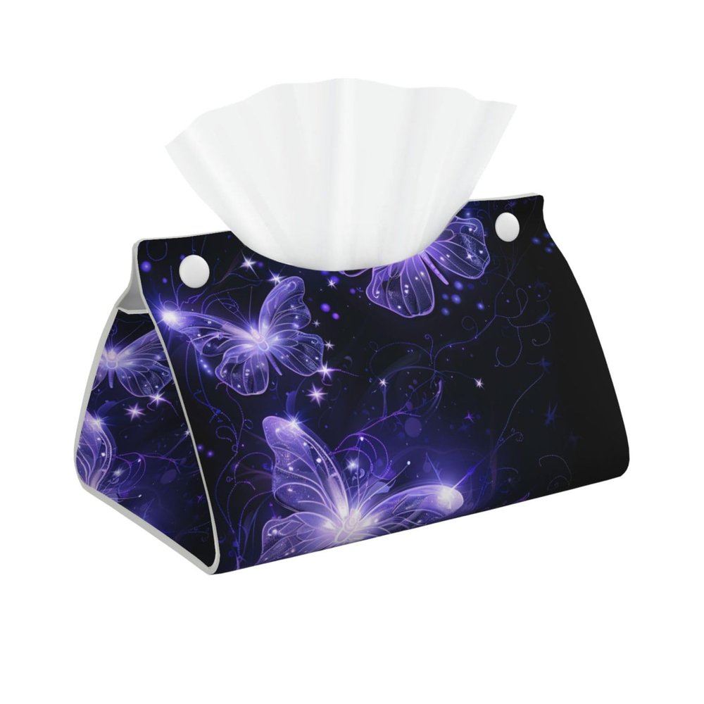 Background with Night Butterflies Printed Long Tissue Box Cover Leather Modern Tissue Case Tissue Box Holder for Home Office Decor Bathroom Car