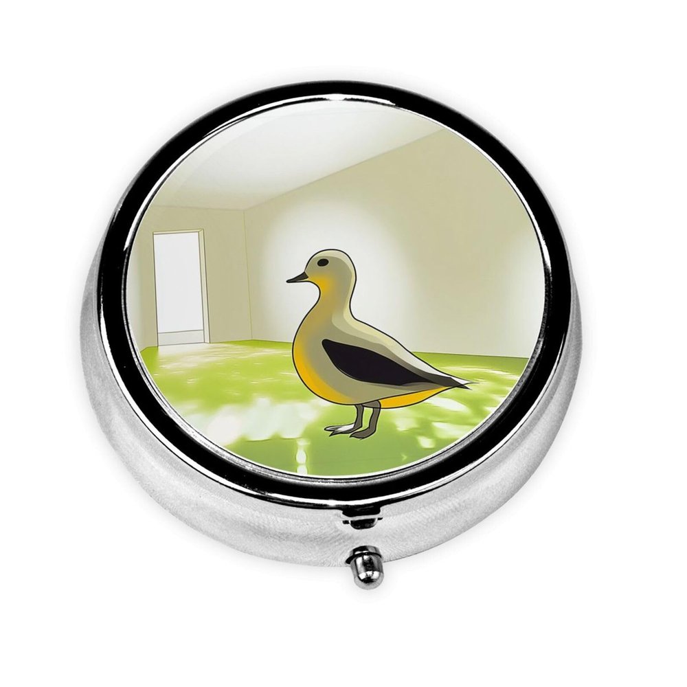 Illustration of Ducks Travel-Friendly Pill Box - Portable Square Organizer with Compartments for Medicines, Vitamins, and Supplements, Durable Metal Design.